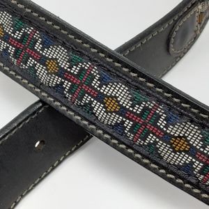 GAP women's black leather belt, colorful ribbon inset